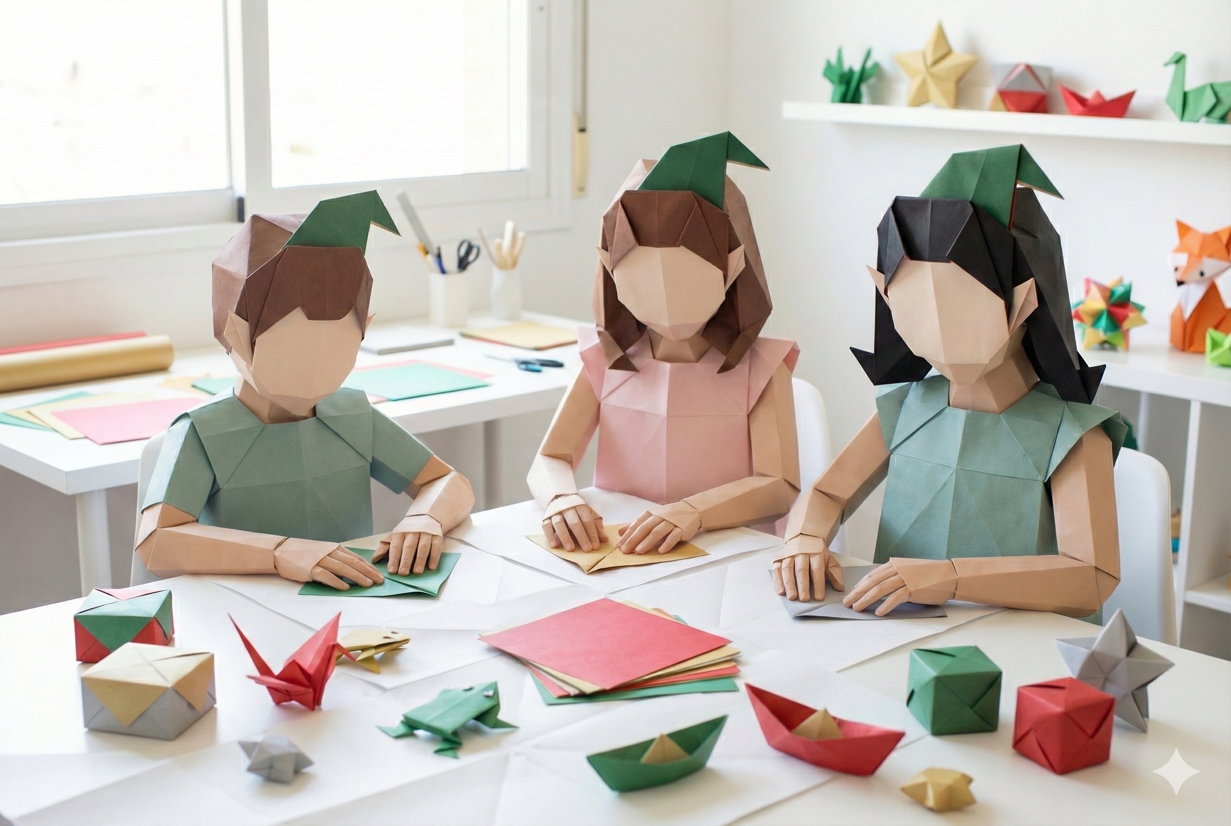 Manos de los artesanos doblando papel - Origami hecho a mano en Bogotá